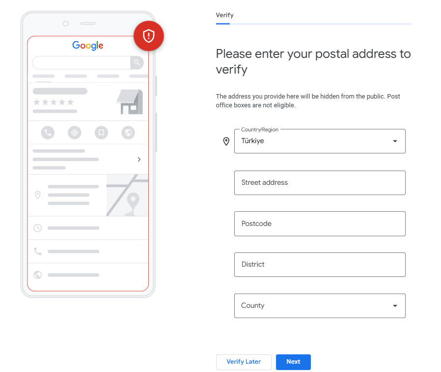 google address verification in my business