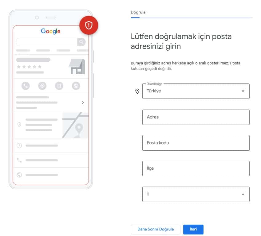 google benim işletmemde adres doğrulaması